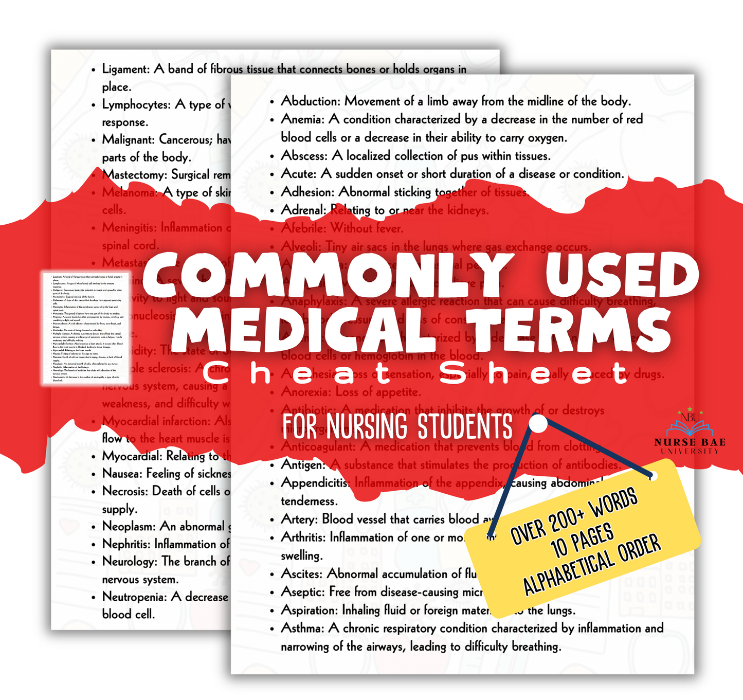 Commonly Used Medical Terminology - Words and Definitions - Nursing Student Study Guide